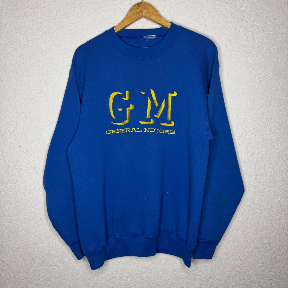 General Motors Vintage 90s Crewneck Sweatshirt Royal Blue Embroidered Automotive